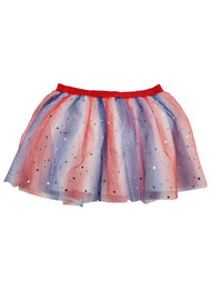 Girls Red White Blue Patriotic Foil Star Silver Stars Tulle Tutu Skirt