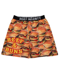 Brief Insanity Mens Burgers Beef & Buns Funny Novelty Underwear Boxer Shorts