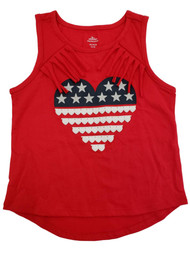 Girls Red White Blue Silver Heart Star Patriotic Fringe Tank Top T-Shirt
