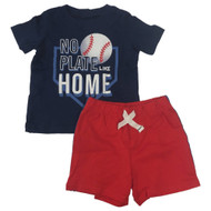 Carters Infant Baby Boys Outfit Blue Baseball Home Plate Shirt & Shorts Set