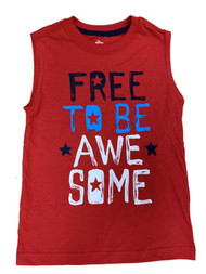 Boys Red Free To Be Awesome Patriotic Muscle Tank Top T-Shirt