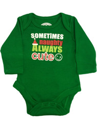 Infant Girls Green Sometimes Naughty Always Cute Christmas Creeper Bodysuit
