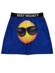 Brief Insanity Mens Blue Paisley Good Bad Emoji Underwear Boxer Shorts