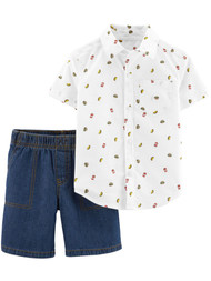 Carters Toddler Boys White Taco Button Up Shirt & Shorts Outfit