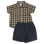 Carters Infant & Toddler Boys Blue Plaid Button Up Shirt & Shorts Outfit