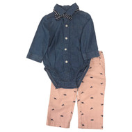 Carters Infant & Toddler Boys Blue Button Up Dress Shirt Bowtie & Pant Outfit