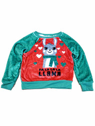 Girls Red Holiday Christmas Llama Heart Plush Fuzzy Sweatshirt Sweat Shirt
