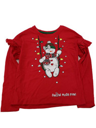 Girls Red Snowman Glitter Sparkle Holiday Christmas Tee Shirt Top T-Shirt