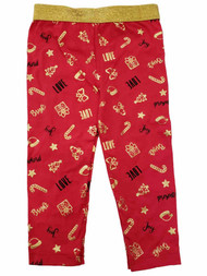 Toddler Girls Red Gold Love Joy Christmas Holiday Leggings Day Stretch Pants