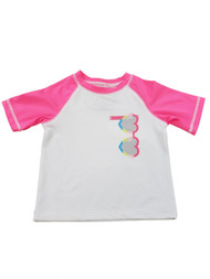 Infant Girl White Pink Heart Sunglasses Girls Rash Guard Swim Shirt Suit