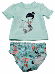 Carters Infant Girls Silver Glitter Mermaid 2 Pc Rash Guard Swimming Swim Suit