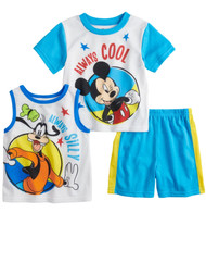 Disney Toddler Boys White Mickey Mouse & Goofy 3 Piece Pajama Set Sleepwear