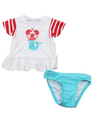 Infant and Toddler Girls Mermaid Lobster Heart White 2 Pc Swimming Swim Suit