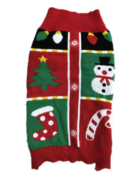 Red Snowman Candy Cane Christmas Stocking Holiday Dog Sweater Pet Costume