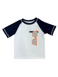 Toddler Boys Navy & White Pocket Sunglasses Rashguard Swim Shirt