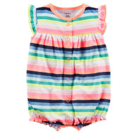 Carters Infant Girls Stripes Romper Pink White Butterfly Ruffled Baby Outfit