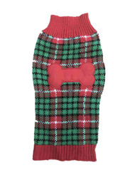 Red & Green Plaid Dog Bone Christmas Holiday Sweater Pet Costume