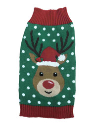 Green Polka Dot Reindeer Christmas Holiday Dog Sweater Pet Costume