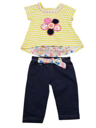 Infant Toddler Girls Yellow Floral Flowers Outfit Top and Bottom 2 Pc Set