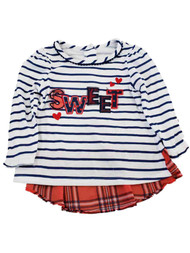 Infant Girls Sweet Shirt Red White Blue Heart Outfit Top and Bottom 2 Pc Set