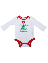 Infant Girl My First Christmas Glitter White Red Festive Holiday Bodysuit