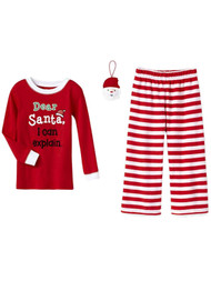 Infant & Toddler Girls Red White Striped Dear Santa 2 Pc Pajamas w/ Ornament