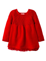 Infant Girls Red Sparkle Long Sleeve Knit Sweater Holiday Party Dress