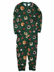 Mens Green Light Up Kitty Cat Christmas Ornament Union Suit Sleeper Pajamas