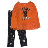 Carters Toddler Girls Orange Black Cat Kitten Sparkle Glitter Tutu 2 Pc Set