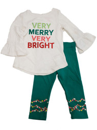 Infant Toddler Girls Merry and Bright Christmas Holiday Glitter 2 Pc Set