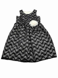 Girls Black and White Zigzag Lace Shell Flower Tulle Layered Dress