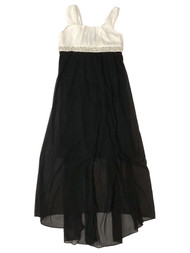 Girls Long Black & White Pearl Dress Semi-Formal Party Gown