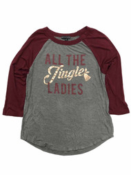 Womens Gray & Burgundy All The Jingle Ladies Christmas Holiday Shirt