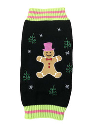 Black Ginger Bread Man Pink Hat Christmas Holiday Dog Sweater Pet Costume Large