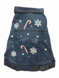 Blue Holiday Christmas Denim Vest Nice Candycane Pet Dog Costume Outfit