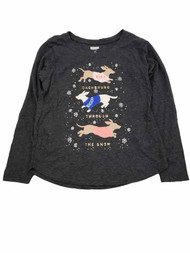 Girls Grey Dachshund Through The Snow Holiday Dog Puppy Tee Shirt Top T-Shirt