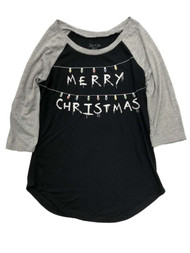 Stranger Things Womens Distressed Merry Christmas Lights Holiday T-Shirt