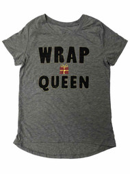 Womens Distressed Gray Wrap Queen Christmas Holiday Tee Shirt