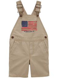 OshKosh Infant Boys Khaki American Flag Shortalls Overall Shorts Coveralls