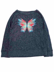 Girls Blue Navy Blue Butterfly Sparkle Glitter Winter Sweatshirt Sweat Shirt