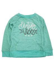 Girls Mint Green Winter Unicorn Vibes Heart Shiny Sweatshirt Sweat Shirt