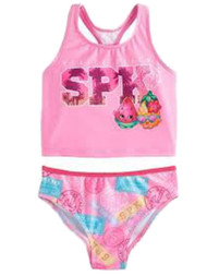 Girls Shopkins Pink Venice Beach Tankini Swimming Swim Suit Two 2 Piece