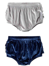 Infant Baby Girls Navy Blue and Grey Silver Ruffled Bloomer Shorts 2 Pc Set