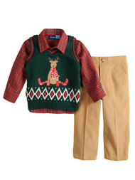 Toddler Boys Holiday Reindeer Sweater Vest Plaid Shirt & Corduroy Pant Set