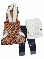 Infant and Toddler Girl Baby Leopard Sequin Sparkle Cat Kitten Ears 3 Pc Set