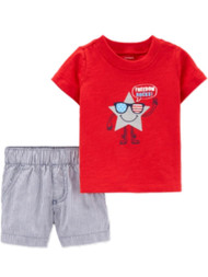 Carters Infant Baby Boys Red Freedom Rocks Patriotic T-Shirt Shorts 2 Pc Set 3m