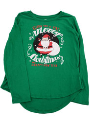 Womens Green Long Sleeve Merry Christmas Happy New Year Santa T-Shirt