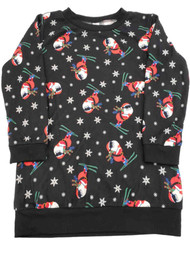 Junior Womens Red Black Santa Skiing Ski Snowflake Holiday Christmas Sweater