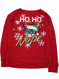 Junior Women Red HoHo Nope Cat Kitten Kitty Glitter Christmas Holiday Sweater