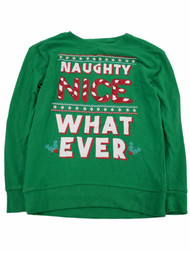 Junior Women Green Naughty Nice Whatever Glitter Christmas Holiday Sweater